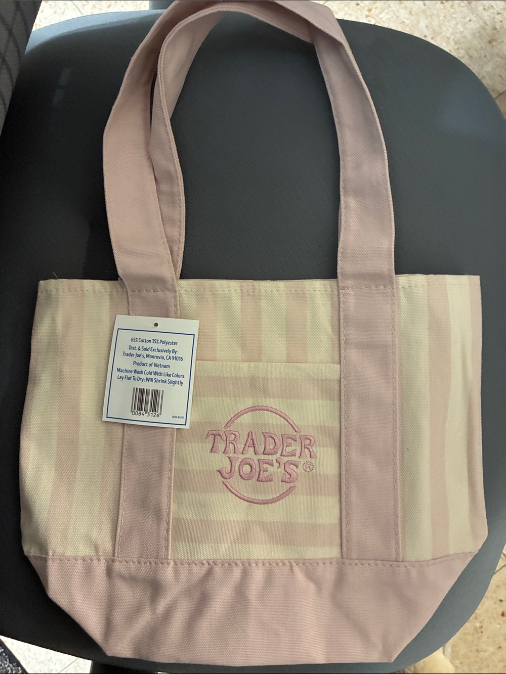 Trader Joe's Pink Stripe Canvas Tote Bag